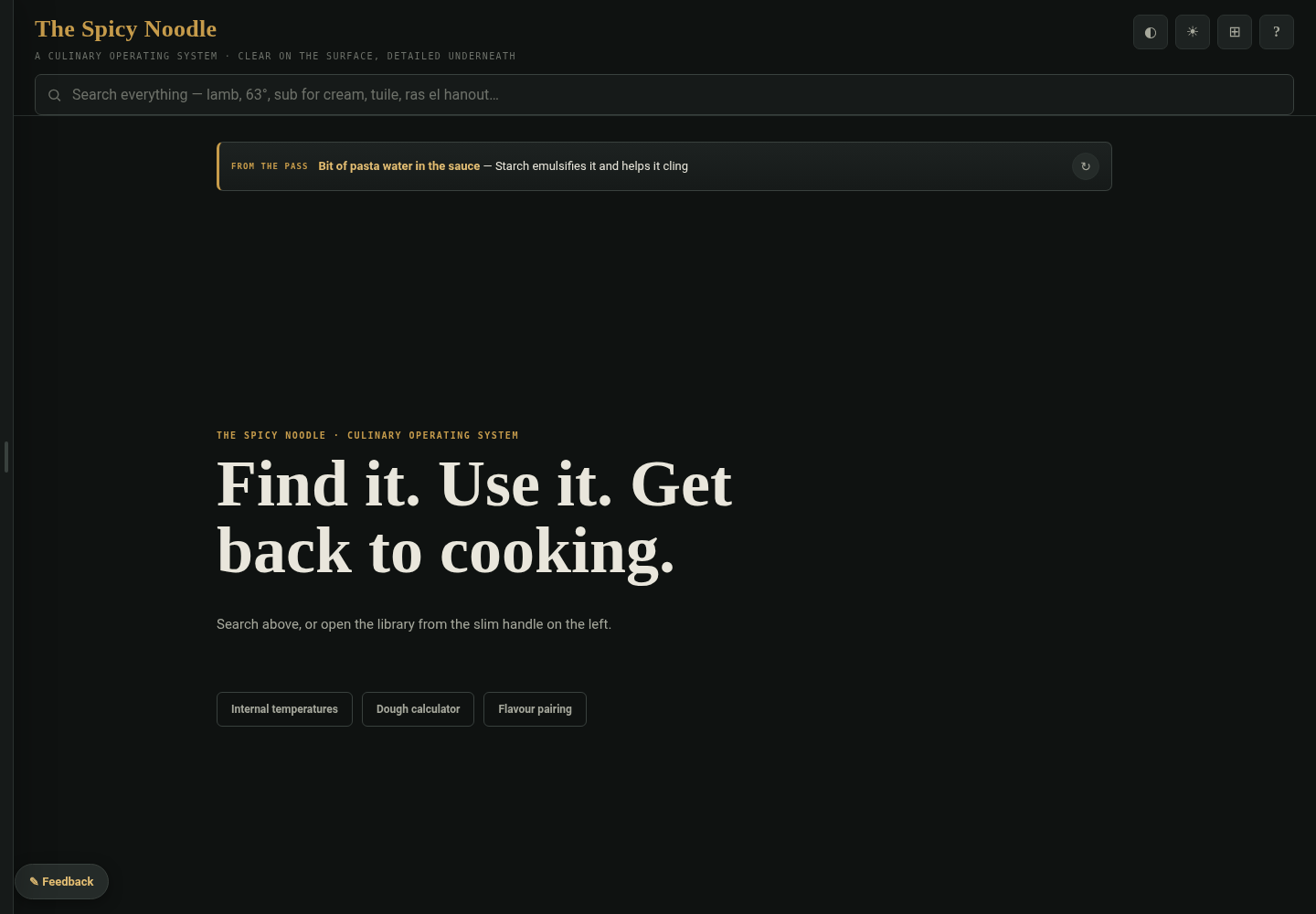 The Spicy Noodle v2.6 dashboard, pairing a quick answer with optional deeper explanation.